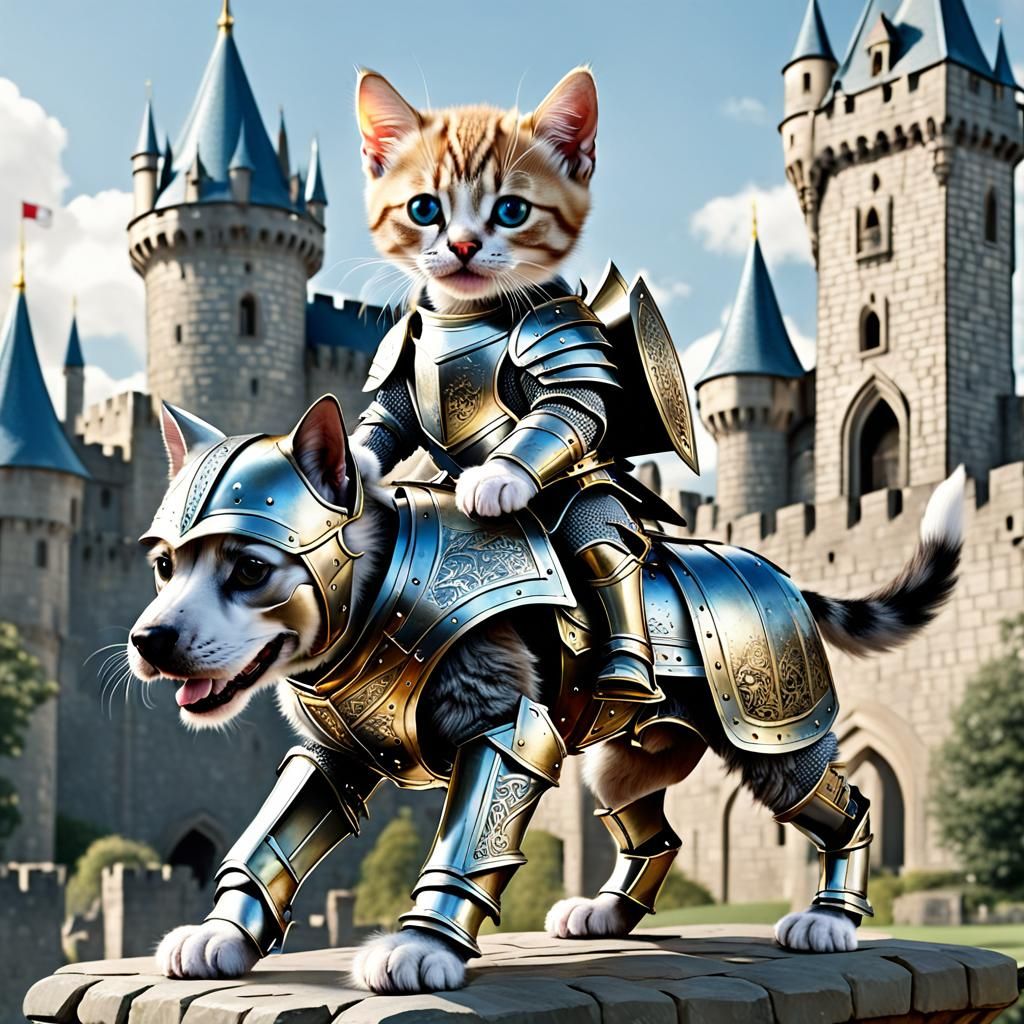 Armored Kitten Knight on Dog Steed