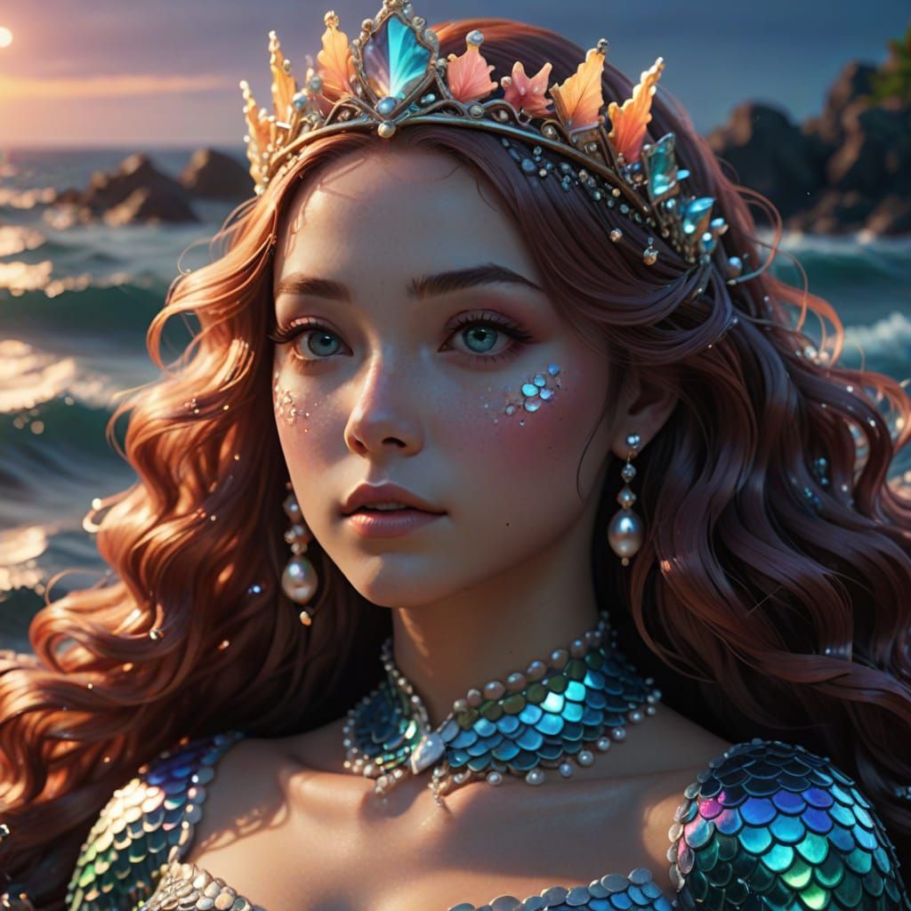 Anime Mermaid Queen in Vibrant Digital Art