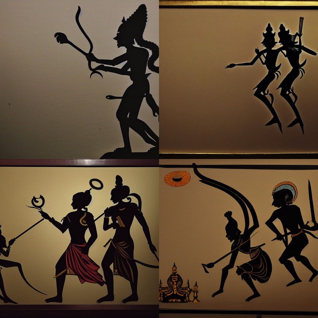 Sri Rama Silhouette in Wayang Kulit Style