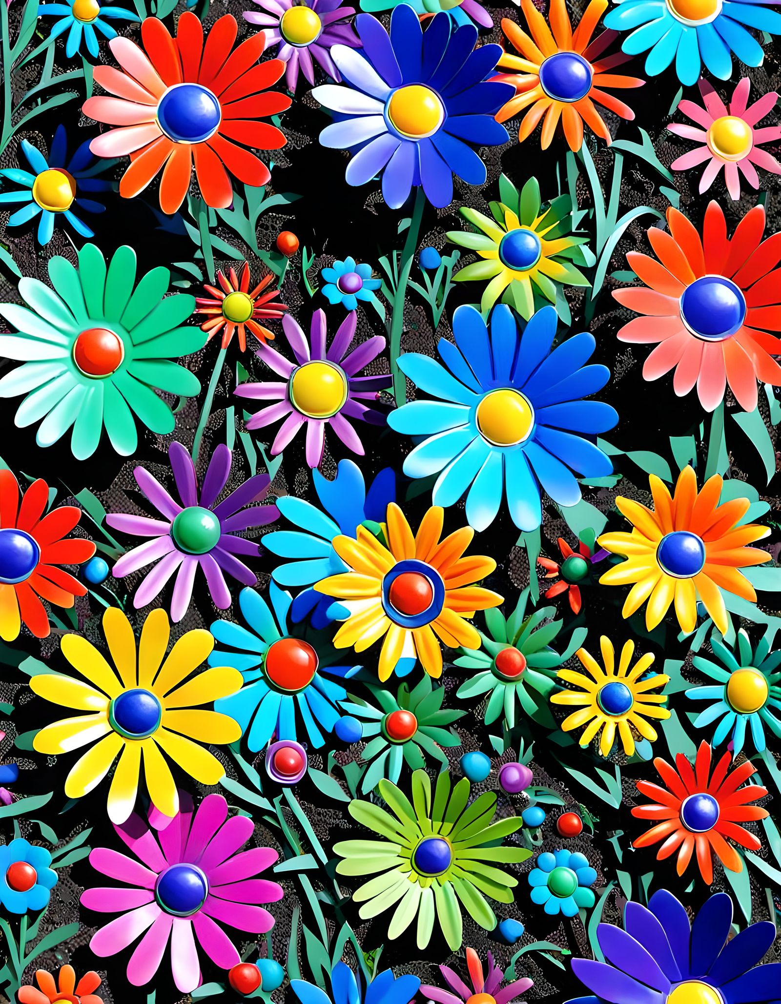 Field full of Colorful metal Flowers