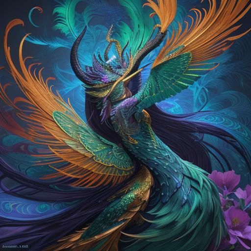 Dragon Peacock Woman in Abstract Expressionism