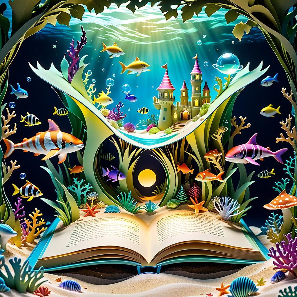 Electroluminescent Pop-Up Book Undersea Fairytale Scene