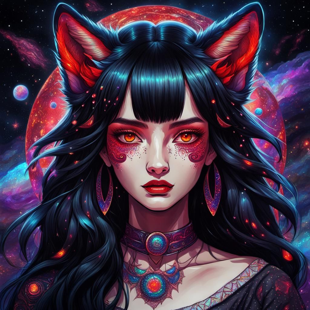 Girl with Wolf Ears in Astral Illustration
