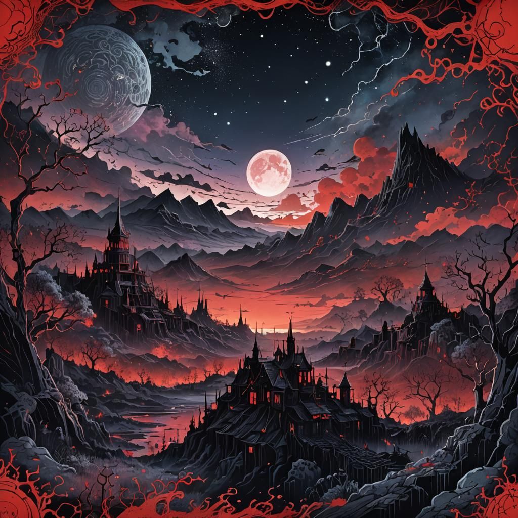 Eldritch Night Sky in 80s Anime Style