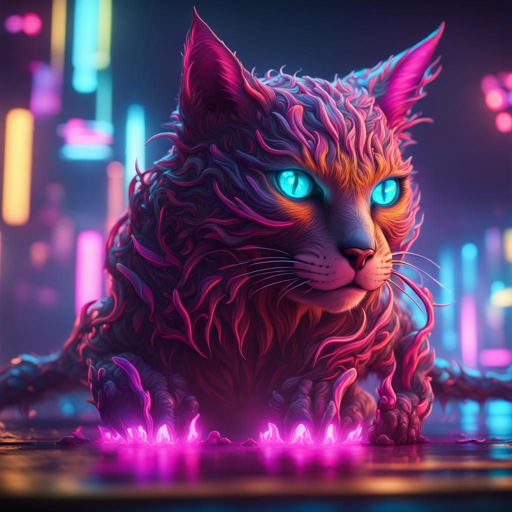 Vibrant Neon Cat Concept Art in 8K