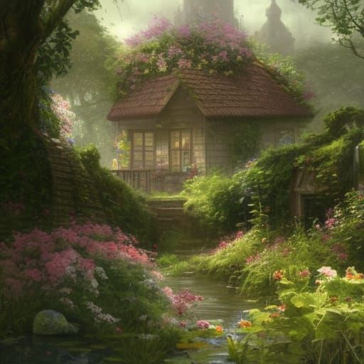 Cottagecore House in Lush Overgrown Garden