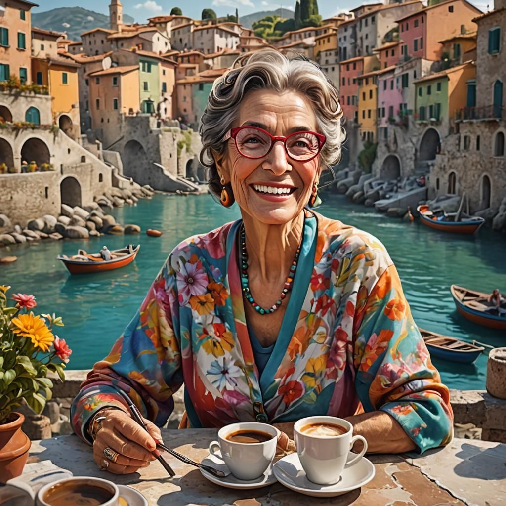 Wise Woman in Italian Village: Detailed Matte Painting