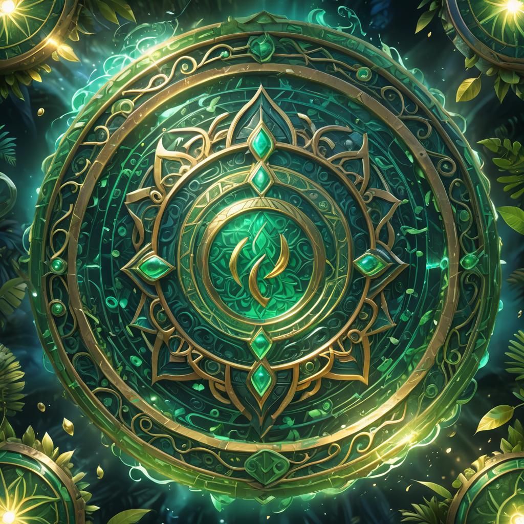 Ethereal Mana Symbol in Tropical Landscape: Fantasy Art