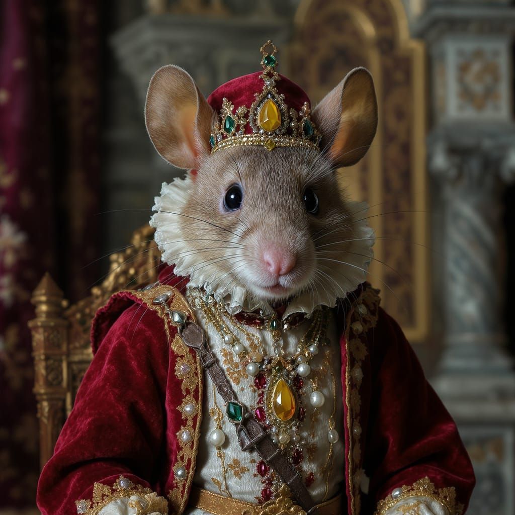 Mouse in Renaissance Attire, Hyperrealistic Medieval Backdro...