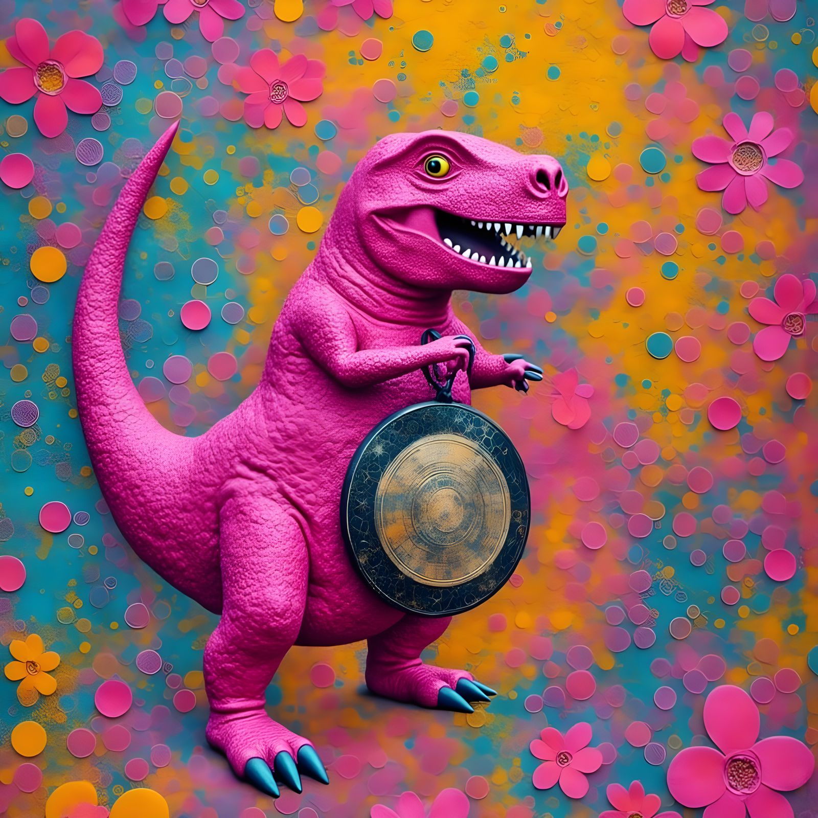 Surreal Pink T-Rex in a Vibrant Dreamscape, Inspired by Expr...