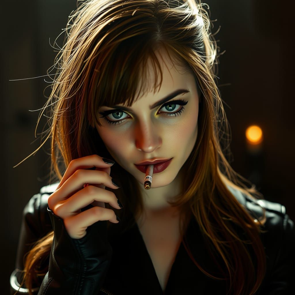 Captivating Girl in Leather with Dark Aura