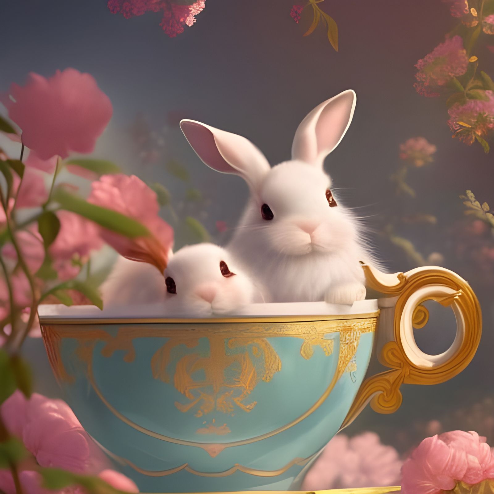 Rabbits in Teacups: Detailed Digital Concept Art