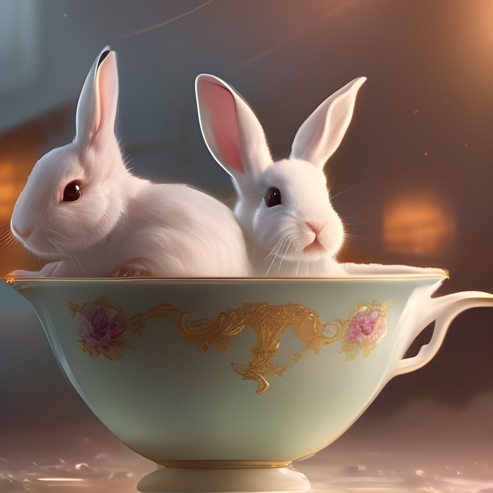 Rabbits in Teacups: Detailed Digital Art