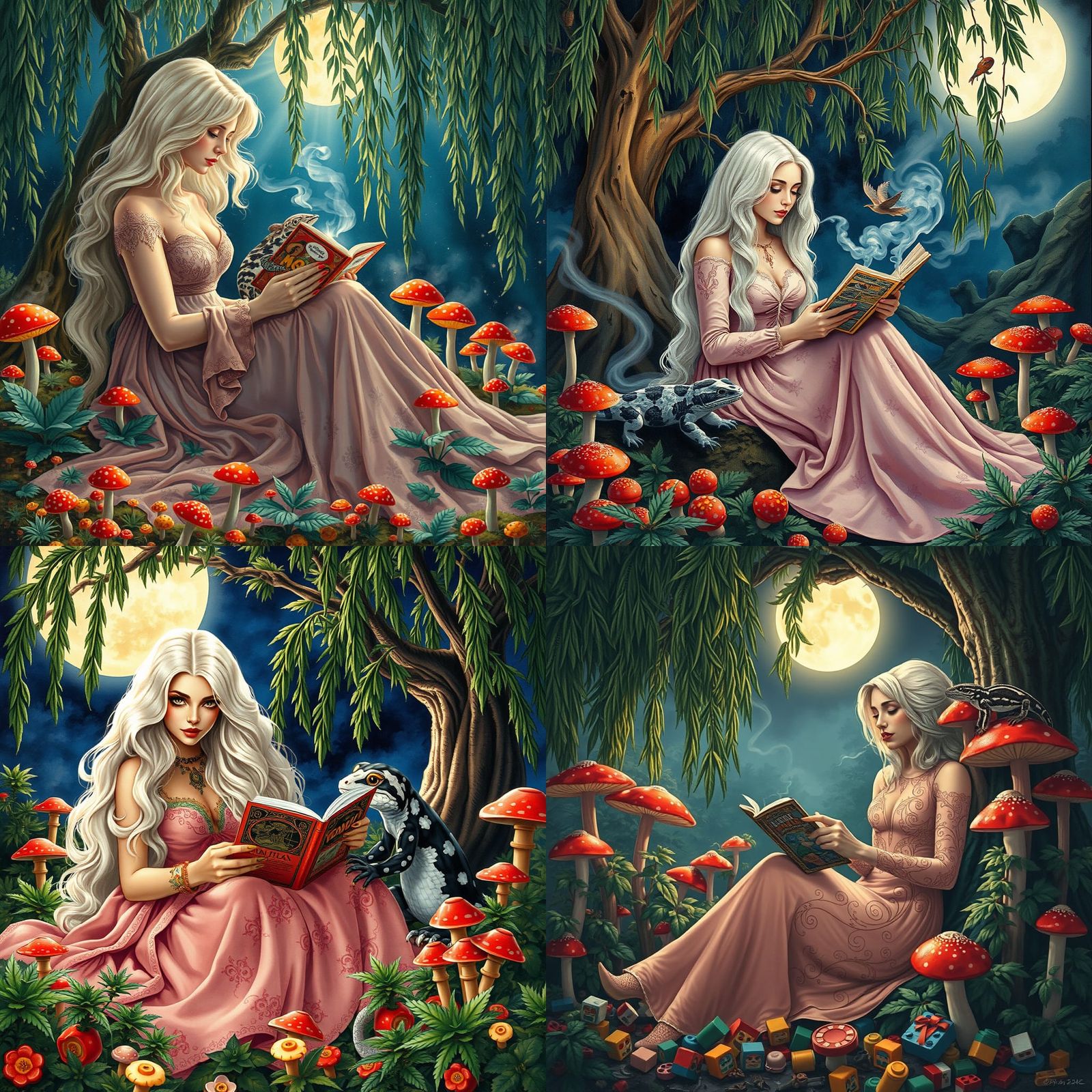 Art Nouveau Woman Smoking Surrounded by Objects