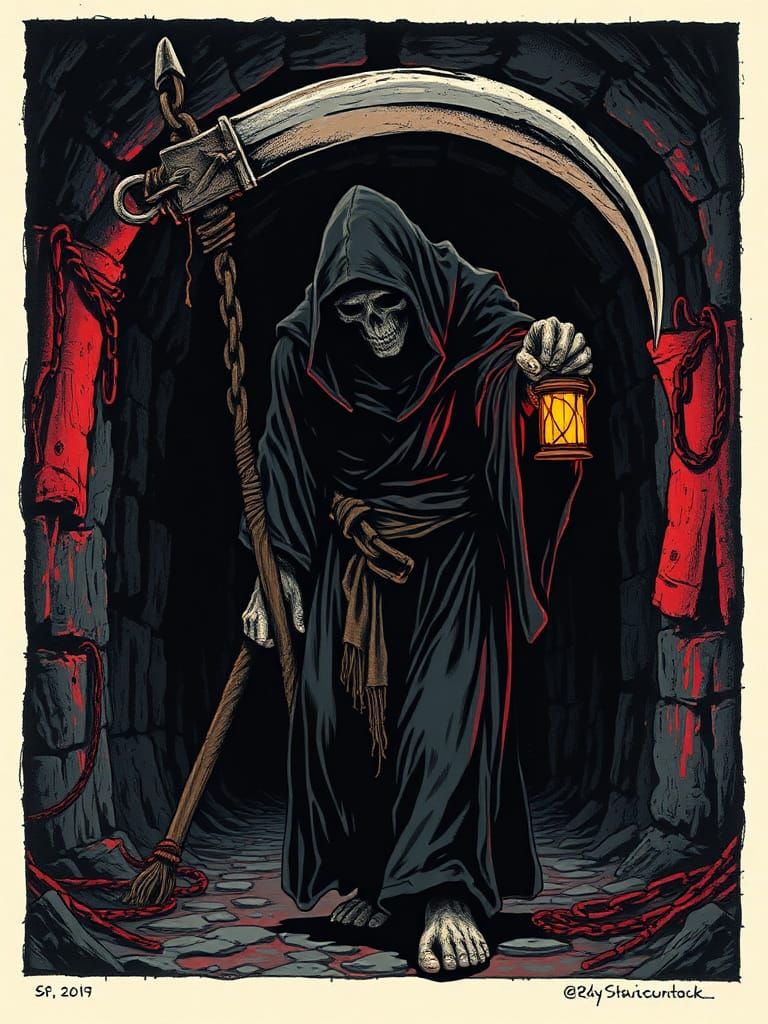 Grim Reaper in Dungeon: Pop Art Style