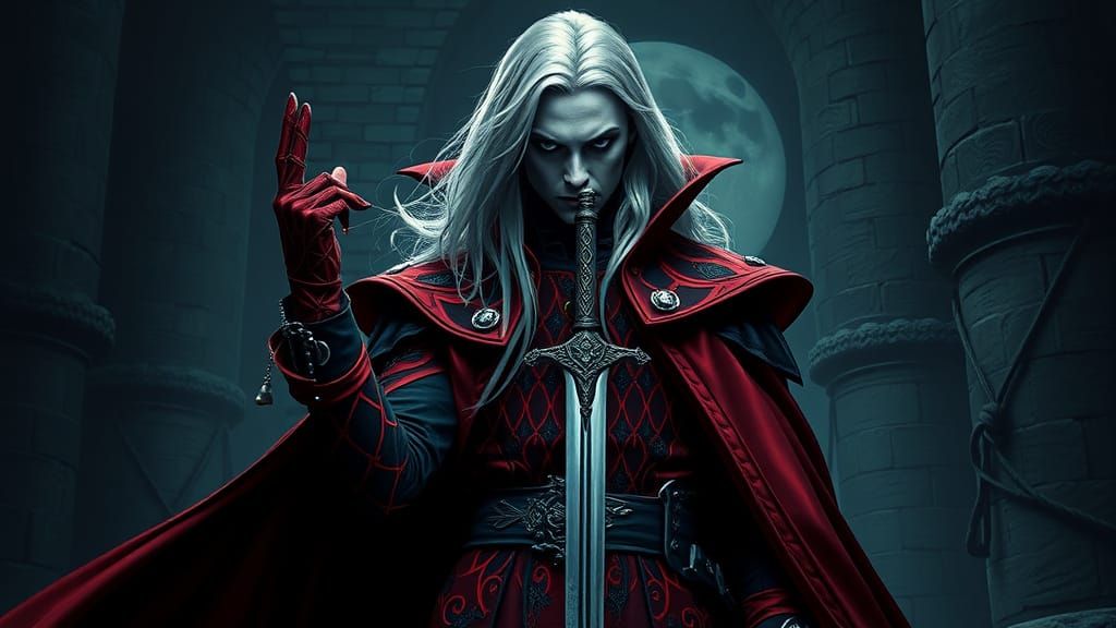 Gothic Vampire Alucard in Dark Fantasy Art