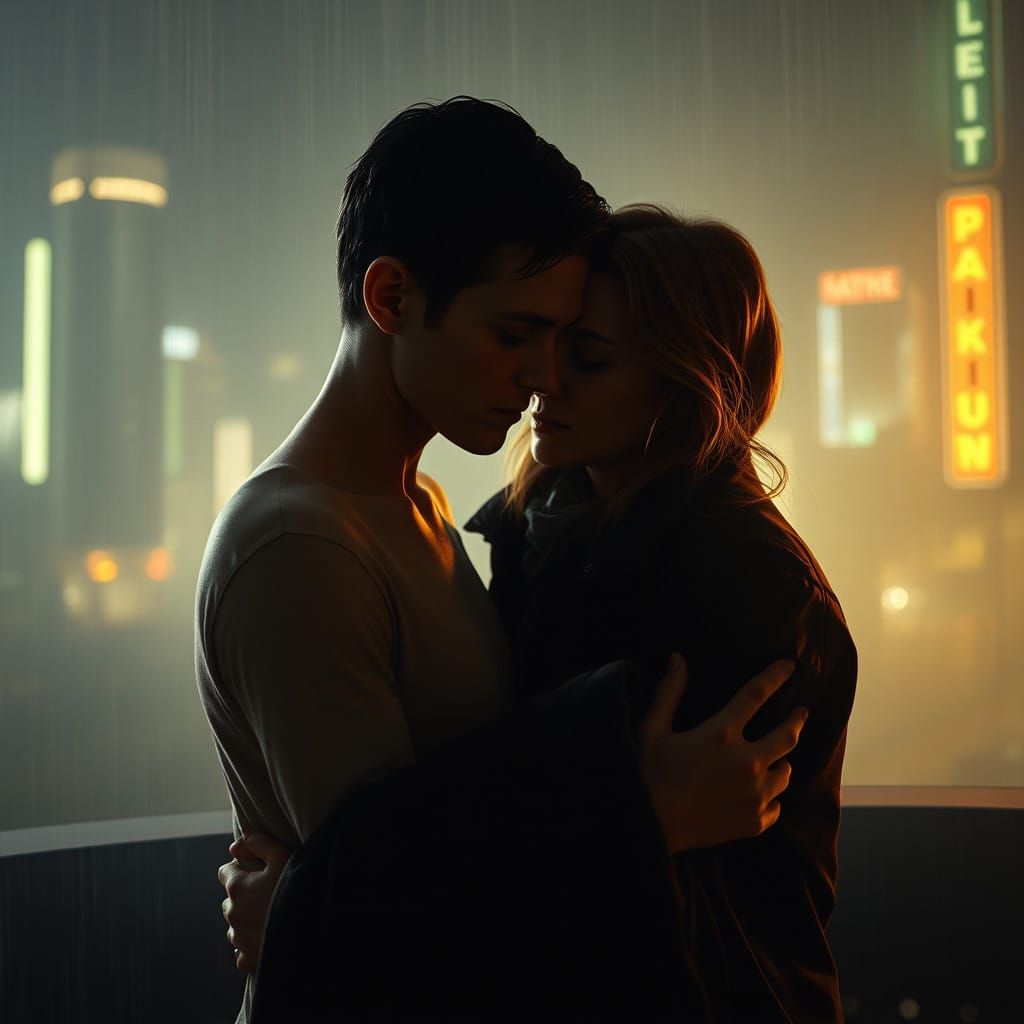 Ethereal Love in a Rain-Soaked Dystopia