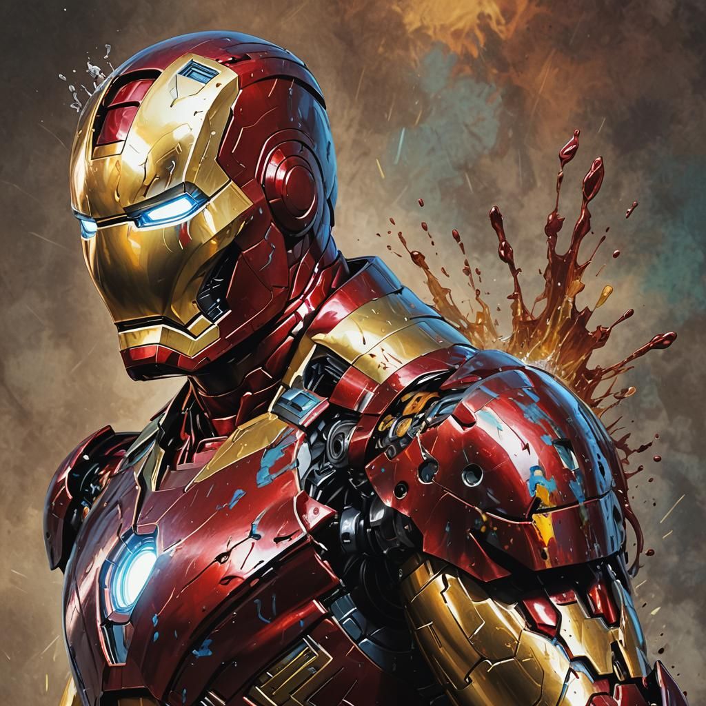Hyperrealistic Iron Man Splash Art Portrait