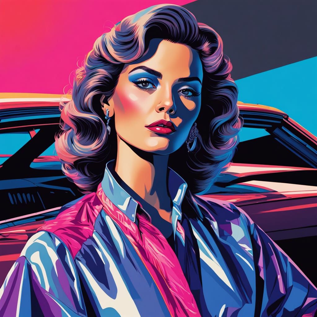 Vibrant 80s Pop Art Portrait of a Confident Cross-Dresser
