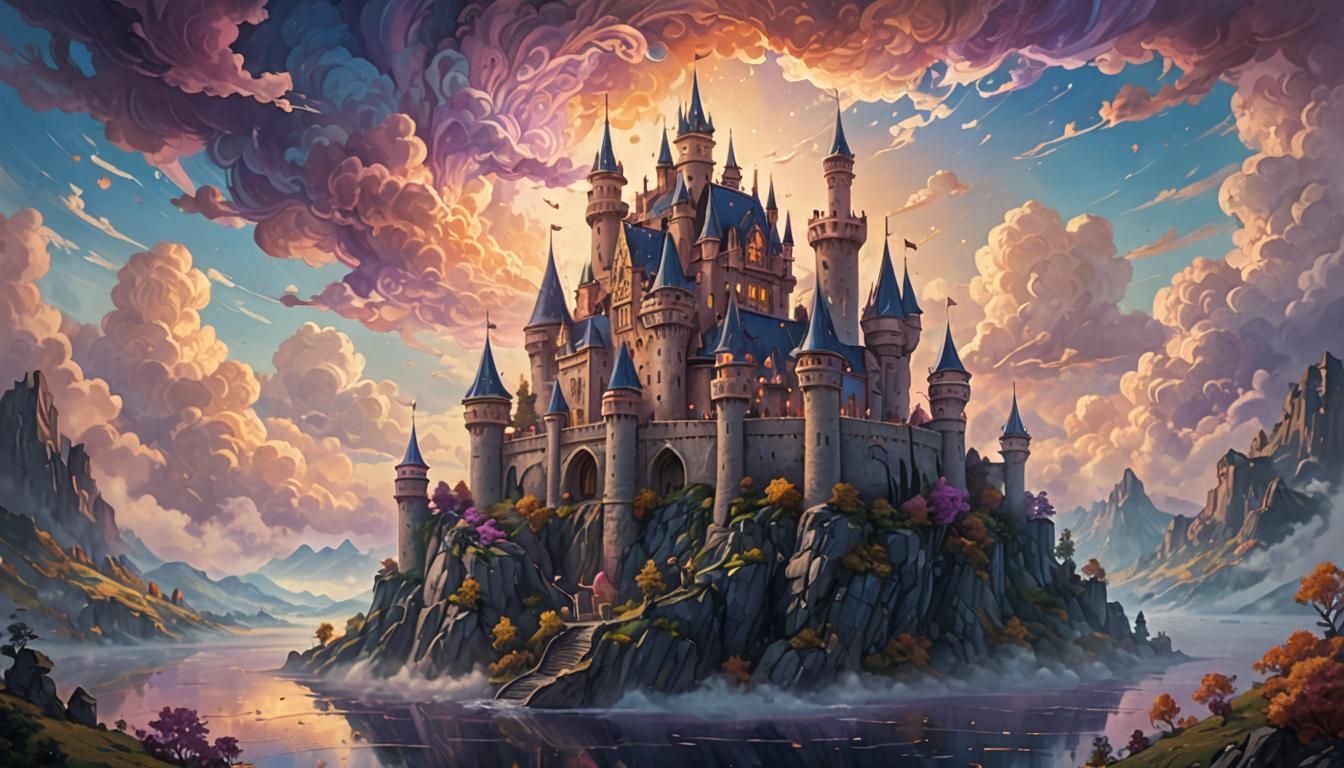Floating Castle Concept Art in Oil Painting Style