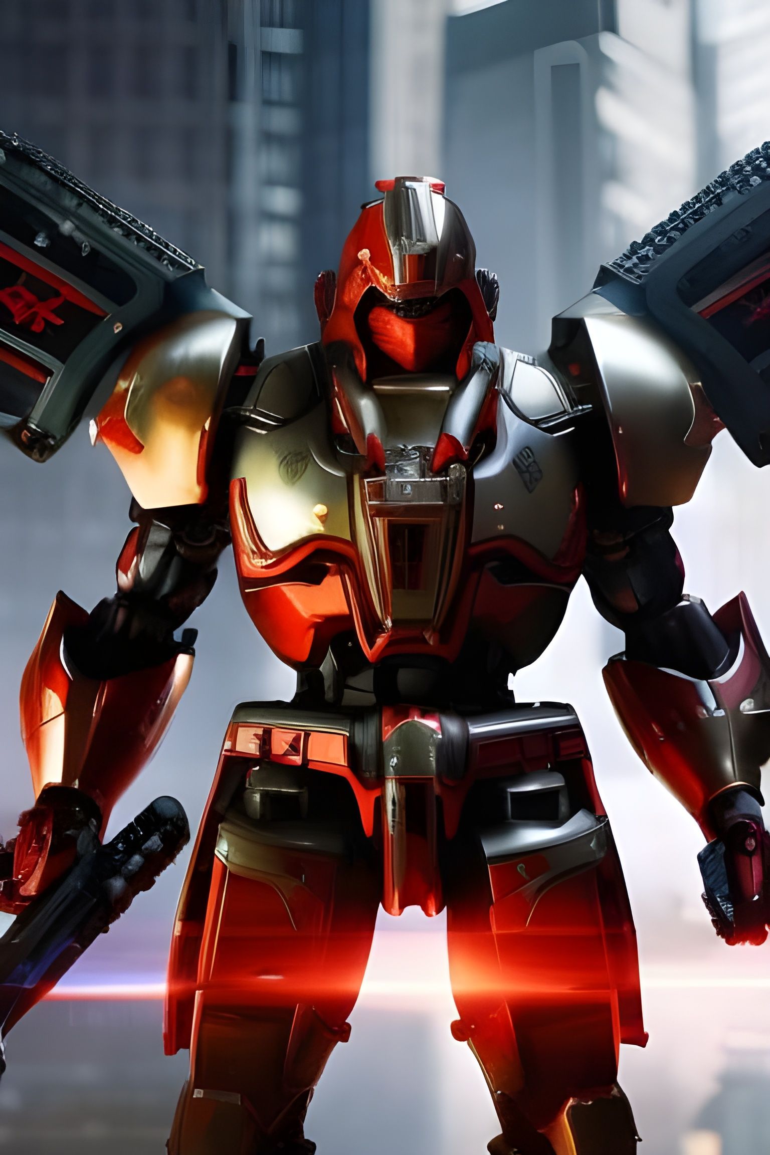 Japanese War Mecha with Naginata in Cyberpunk Style