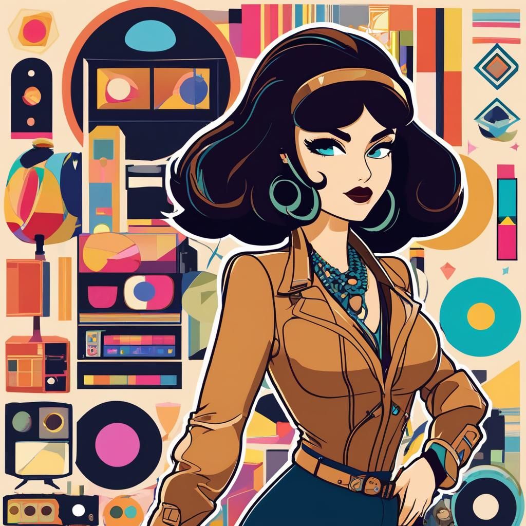 Cartoon Historian in Groovy Solarpunk Style