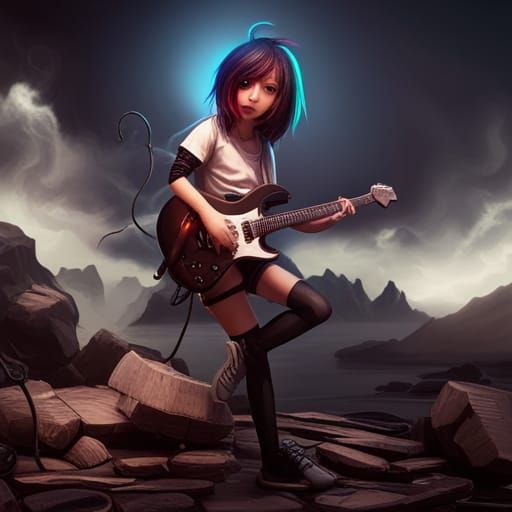 Emo Girl Rocking Out: Detailed Digital Art