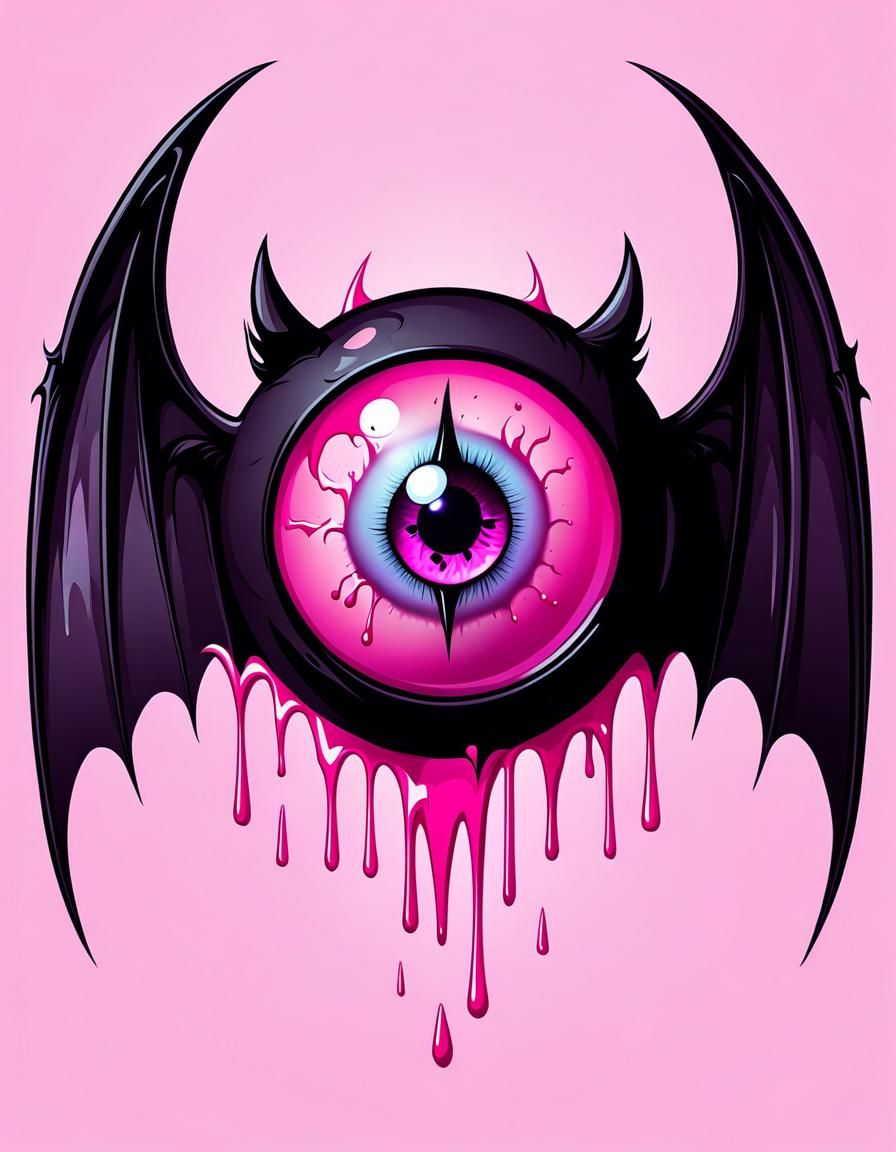 Pastel Goth Dripping Eyeball with Bat Wings