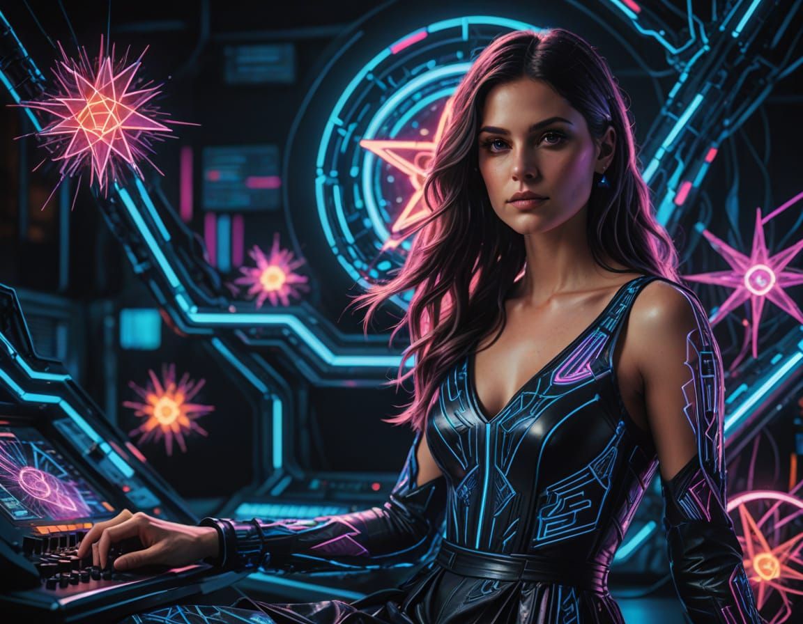 Cyberpunk Portrait of Morgan Webb in Shimmering Neon Galaxy ...