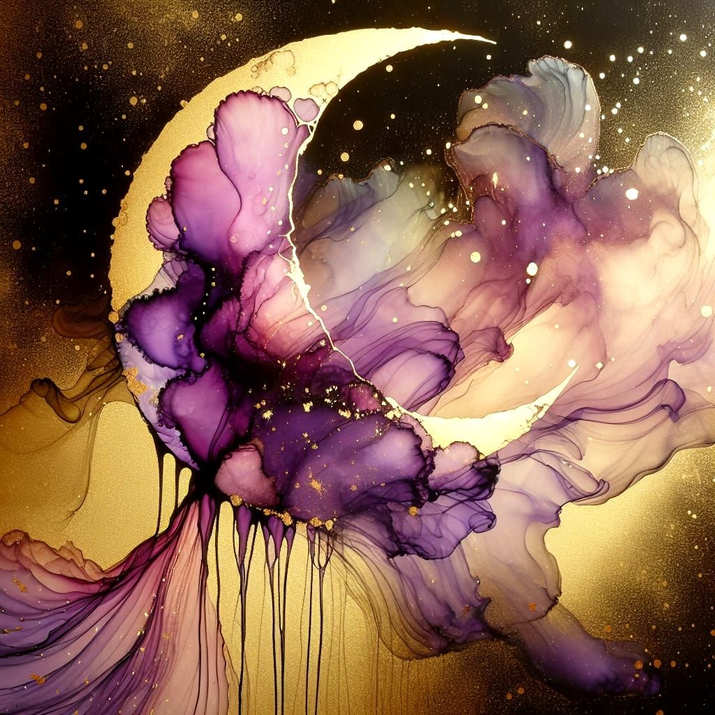 Ethereal Waning Crescent Moon in Vibrant Gold Hues