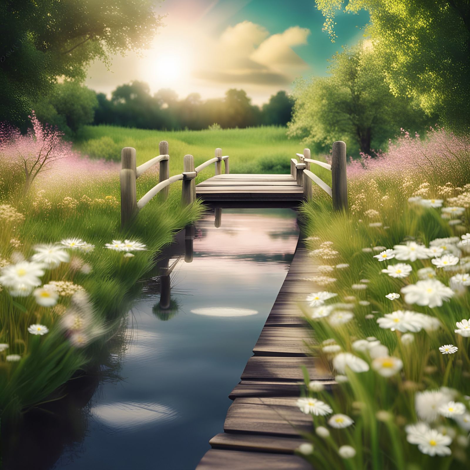 Picturesque Wooden Bridge Under Moonlight