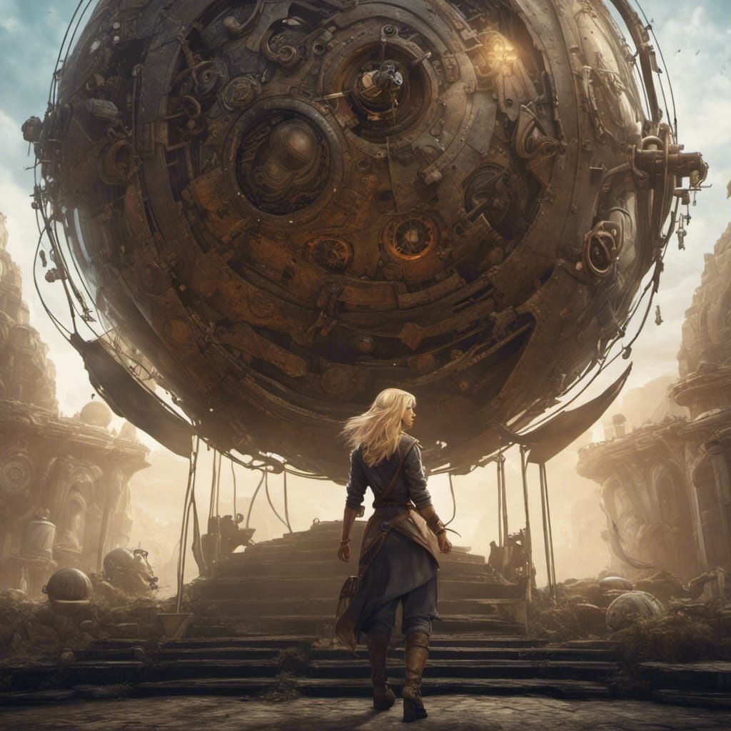Fantasy Archeologist and Spherical Machine, Hyperdetailed Co...