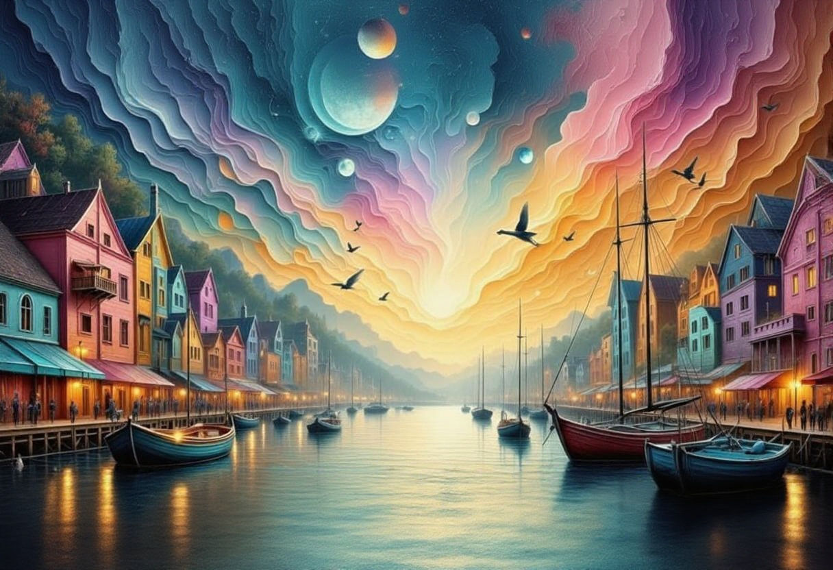 Ethereal Harbor Painting in Hyperreal Style