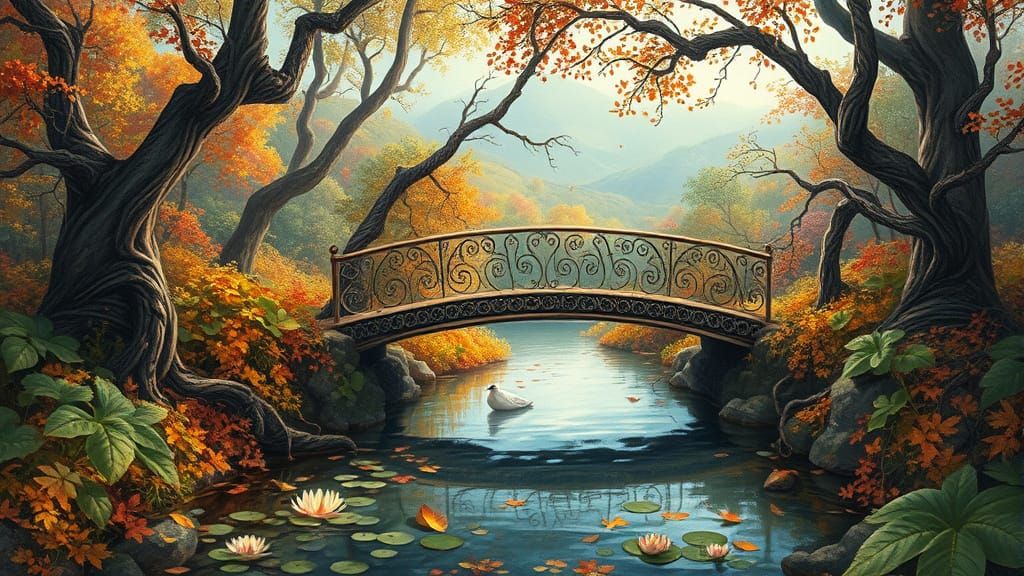 Dreamlike Enchanted Forest Scene in Whimsical Impressionisti...