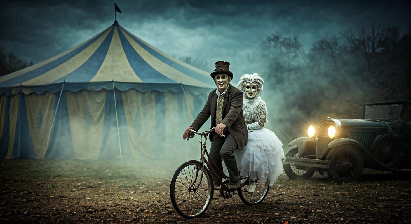 Galician Carnival Masks in Fog, Cinematic Film Noir