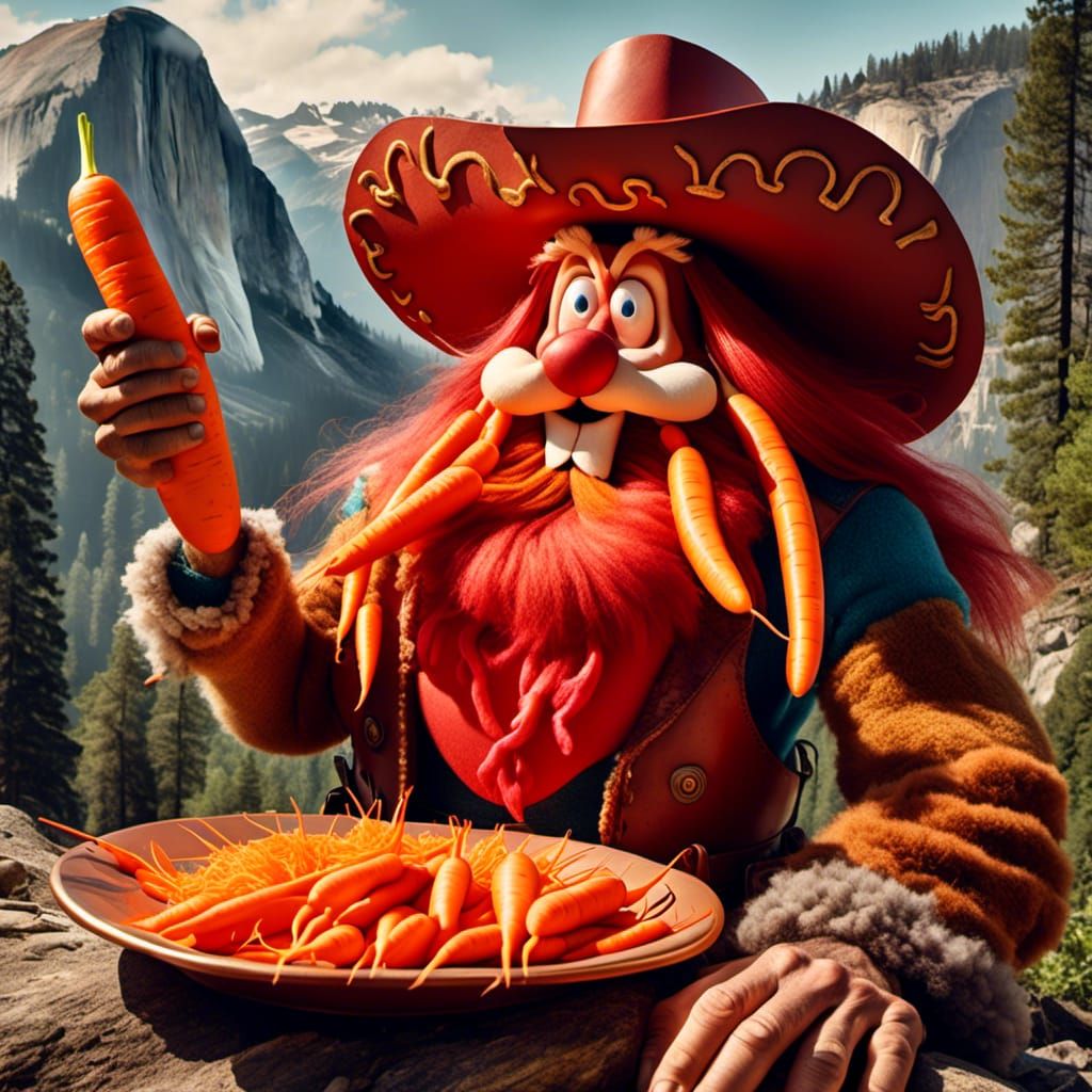 Yosemite Sam's Carrot Overload in Hyperreal Detail