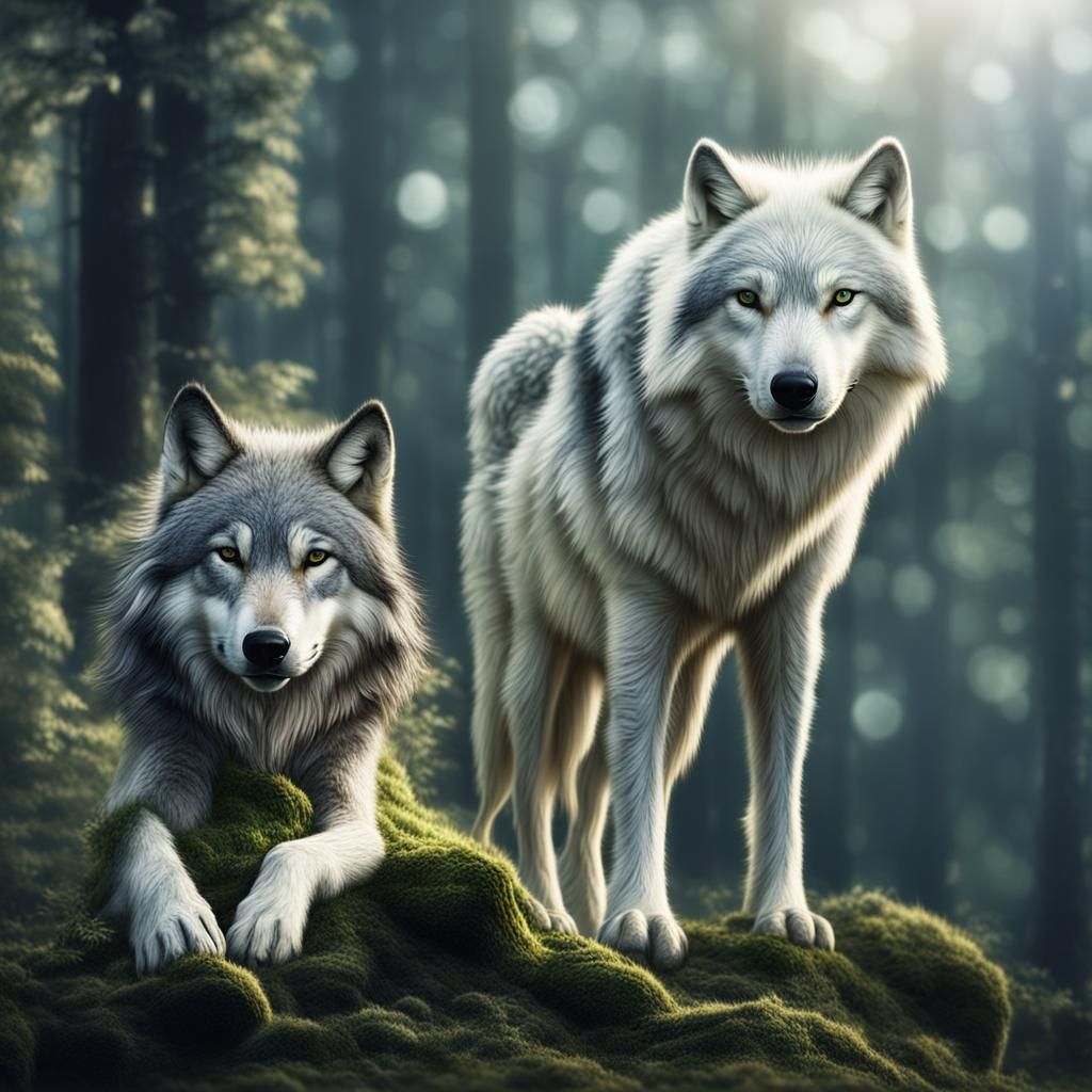 Grey Wolf in Enchanted Forest
