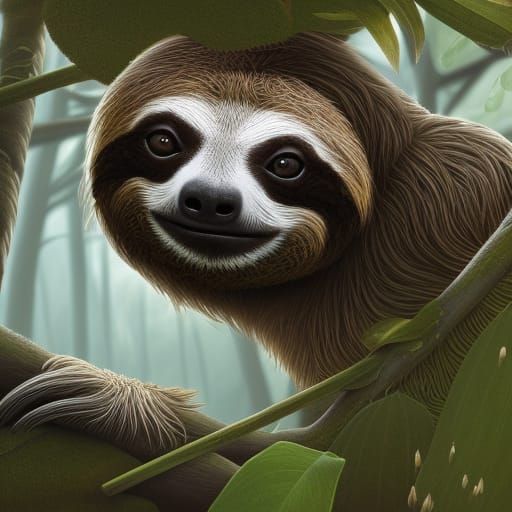 Sloth Portrait in Naturalistic Style