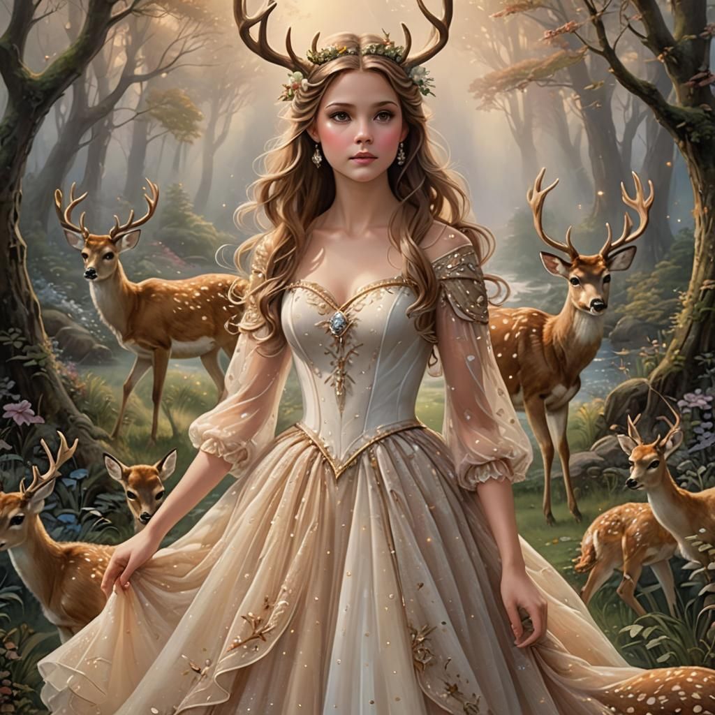 Ethereal Fawn Princess in Hyperdetailed Fantasy