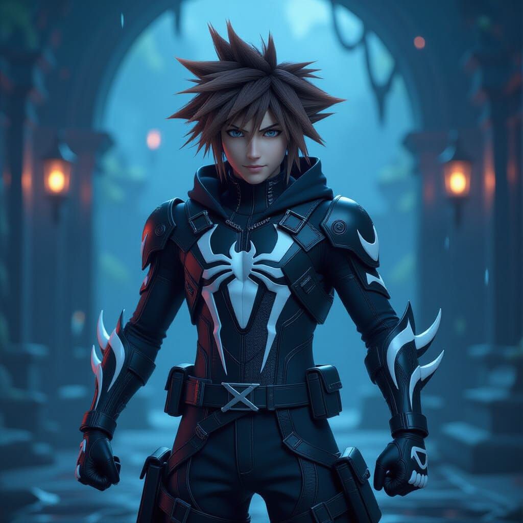Sora with Venom Symbiote in Matte Painting Style