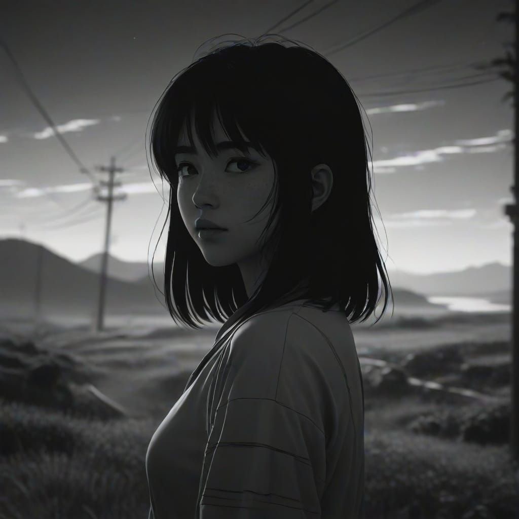 Infinite Void Anime Key Visual in Dark, Glitchy Style