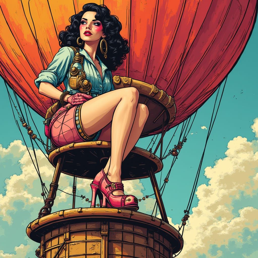 Steampunk Pin-Up Girl in Pop Art Style