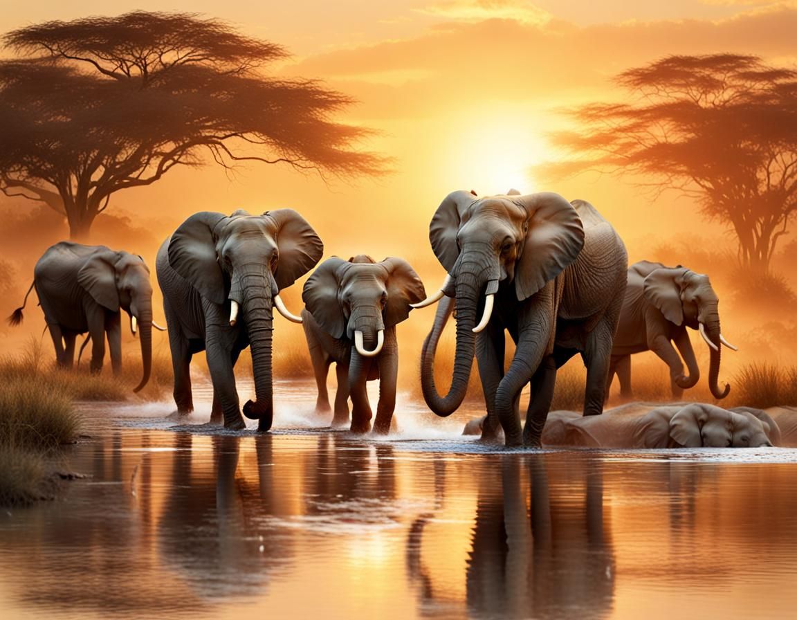 Elephants Frolicking at Waterhole, Concept Art