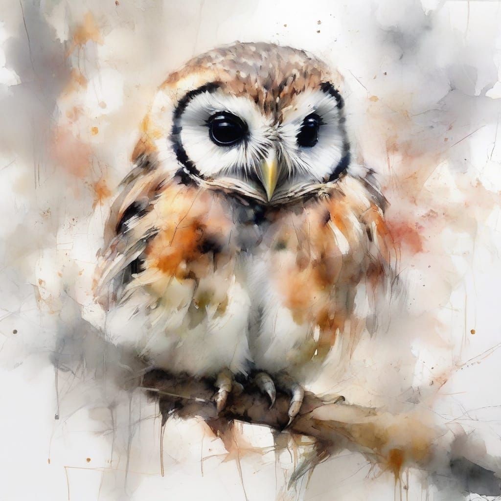 Tiny Owlet on Snowy Branch with Snowdrops