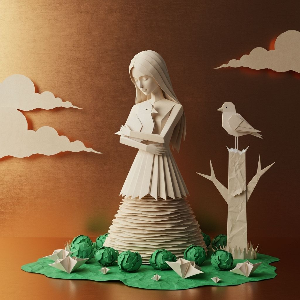 Paper Worlds: Woman Embraces Bird in Surreal Paper Art