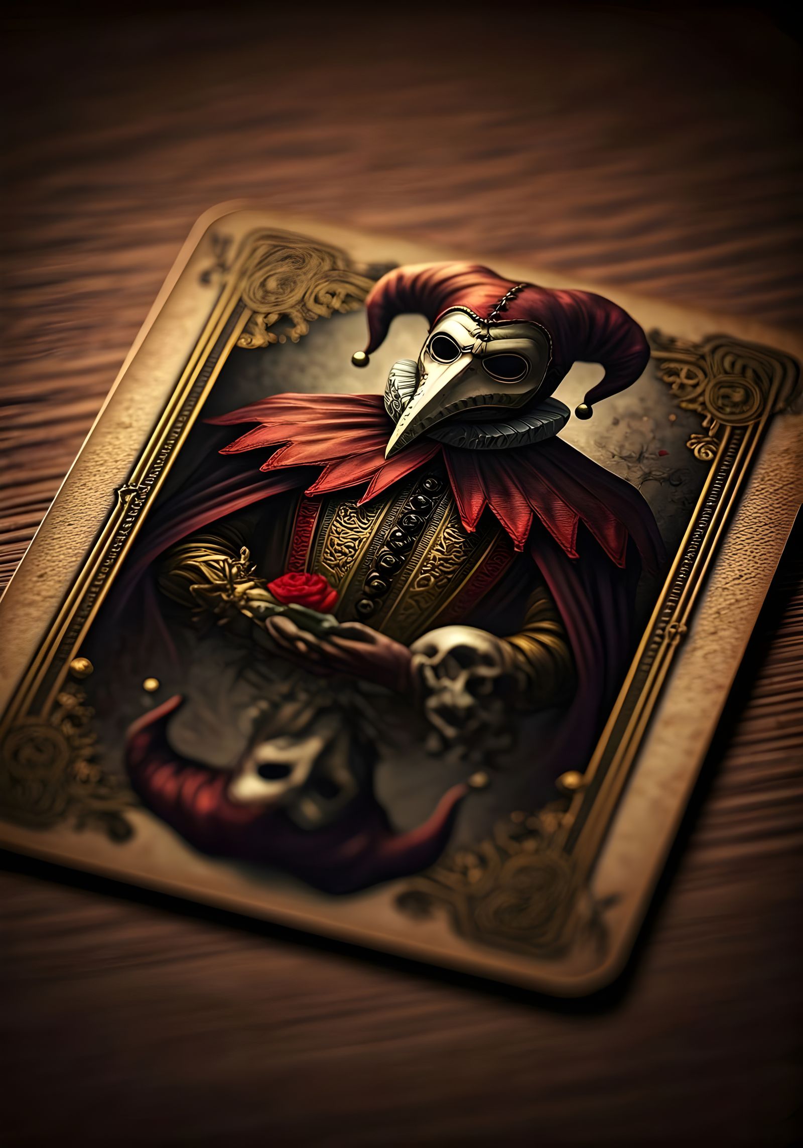 Jester Playing Card with Skull and Rose