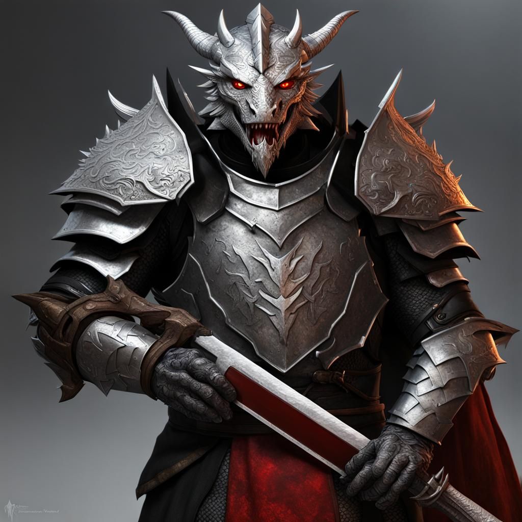 Dragonborn Knight Portrait in Hyperdetailed Style