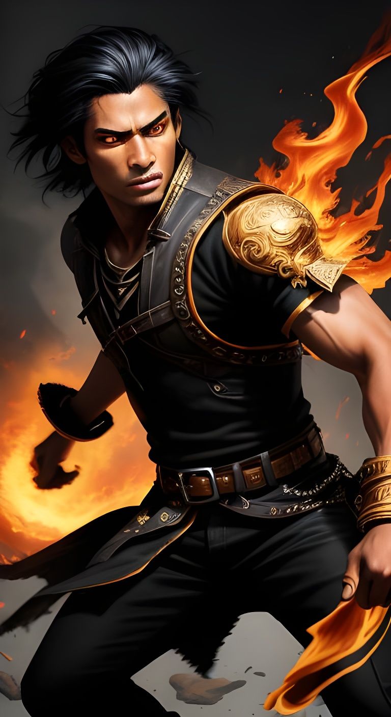 Teen Dancer Juggling Daggers in Fiery Ruins