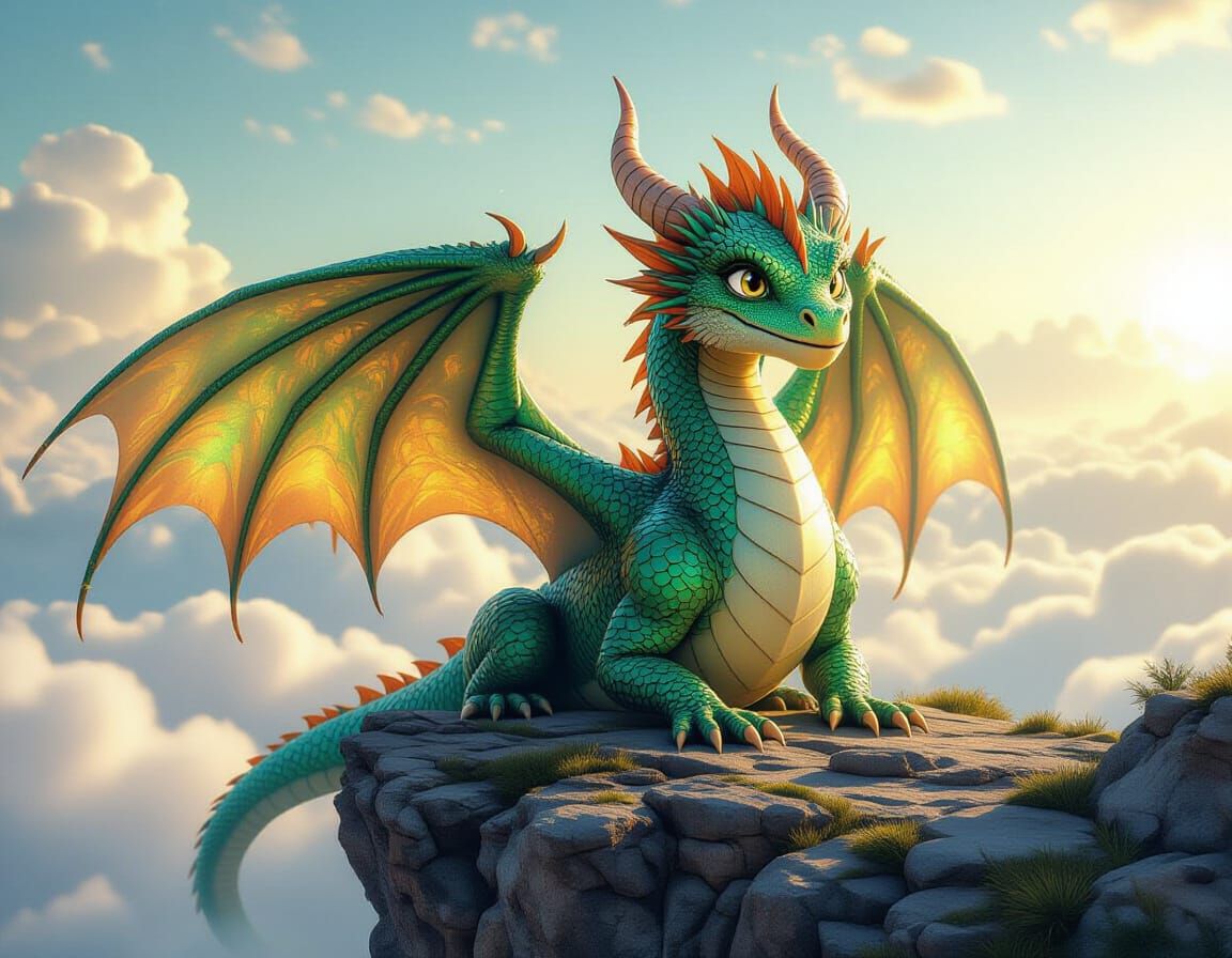 Friendly Dragon Guardian on Cliff Edge