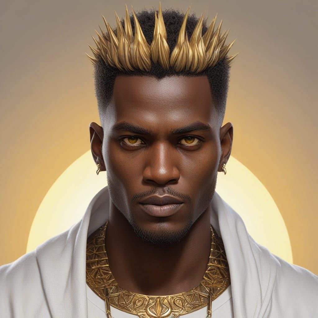 Dramatic Portrait of an African Warrior in Gold and Yellow